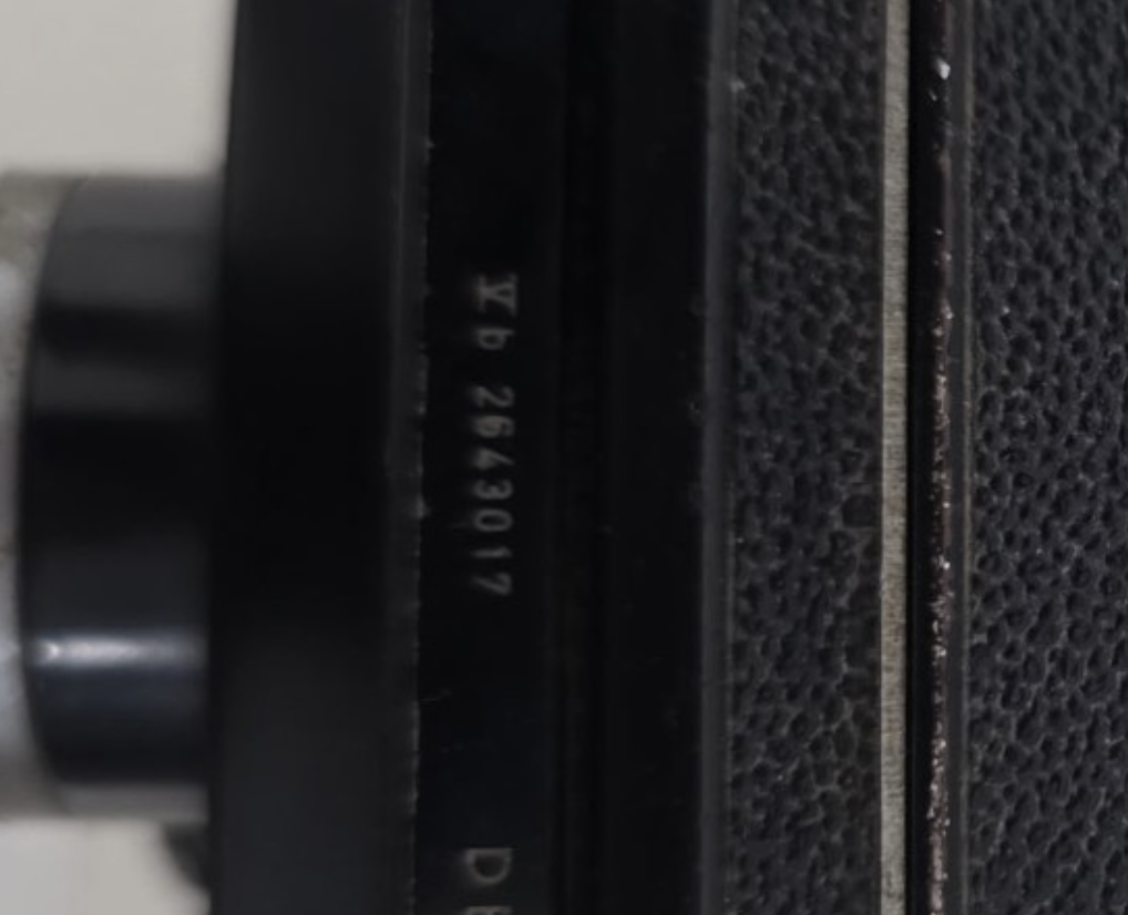 Close-up of the camera’s side engraving reading Vb 2643017